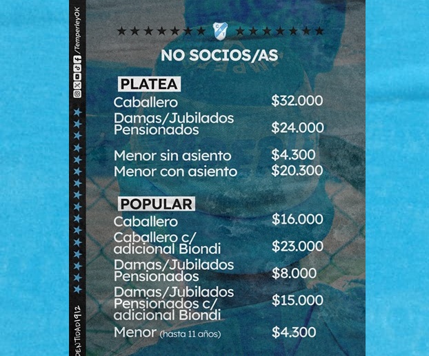 VALORES VENTA DE ENTRADAS PARA SOCIOS Y NO SOCIOS