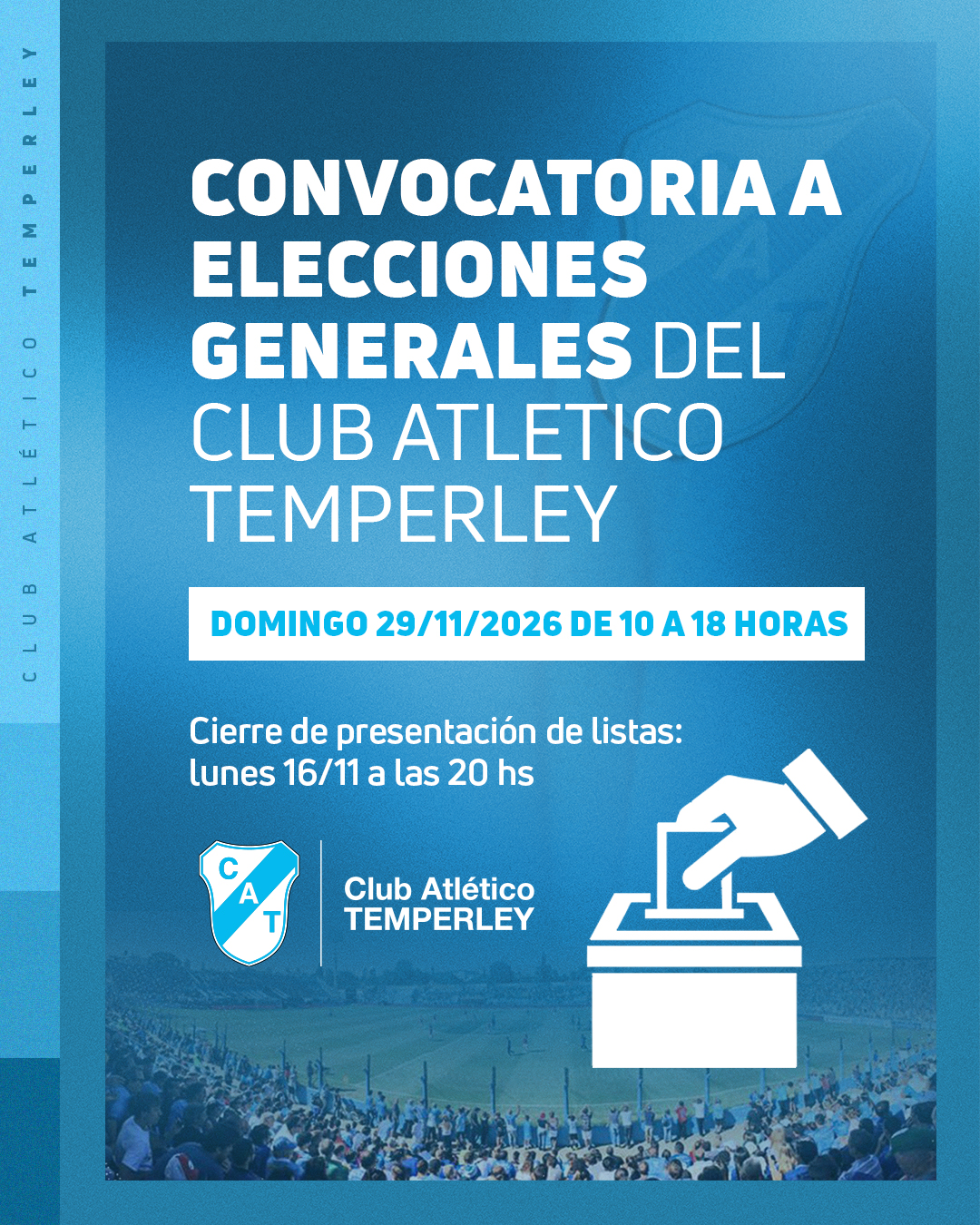 CONVOCATORIA A ELECCIONES GENERALES DEL CLUB ATLETICO TEMPERLEY